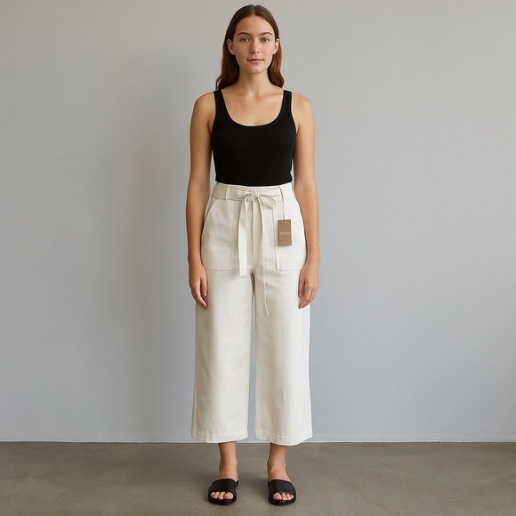 OAT Women’s Patch Pocket Culotte Pants – White, Size 24, High-Waisted Wide Leg - Picture 1 of 9